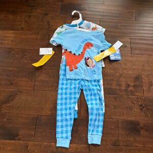 Miss‎ Rachel Boys 2T Dinosaur Pajamas 4 Piece Set Cotton Sleepwear Blue